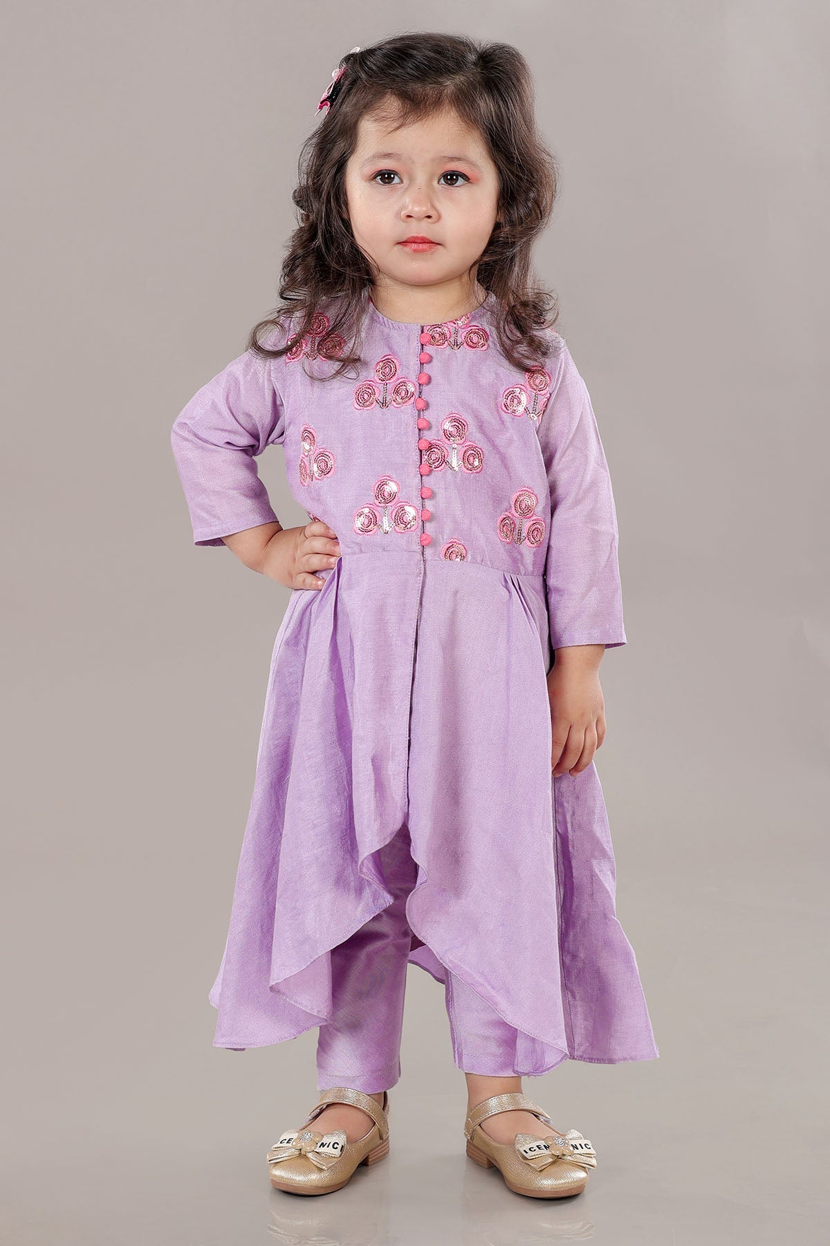 Buy Lavender Asymmetric Anarkali Set by Little Brats for Girls online at ScrollnShops