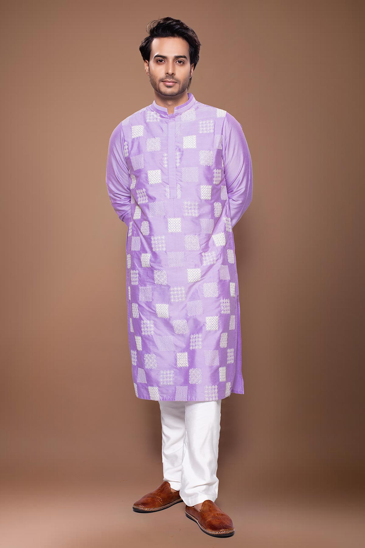 Buy Lavender Box Cord Kurta & Pant for men by Priyanka Haralalka online available at scrollnshops