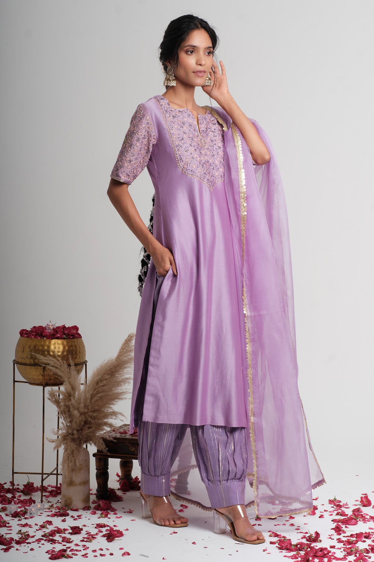 Lavender Chanderi Silk Kurta Set