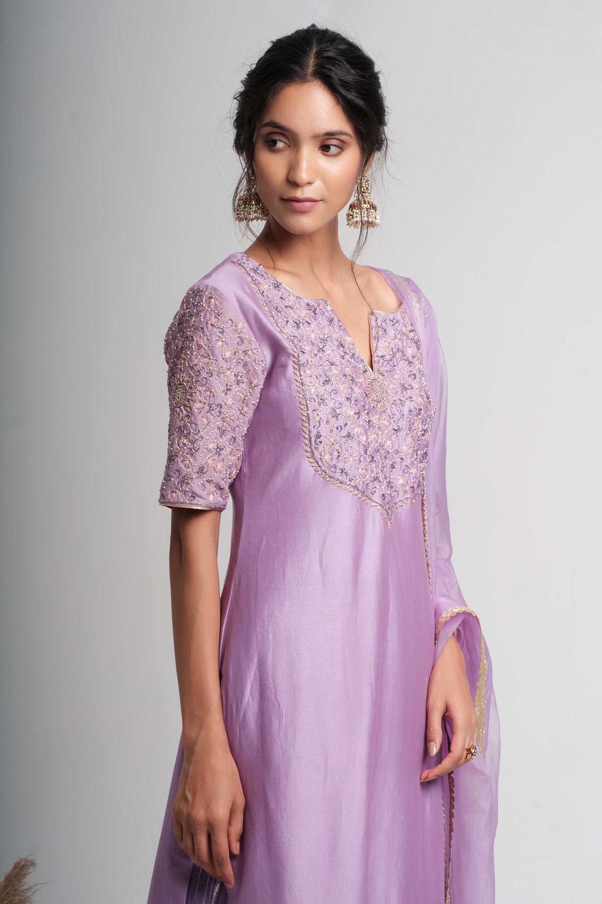 Lavender Chanderi Silk Kurta Set