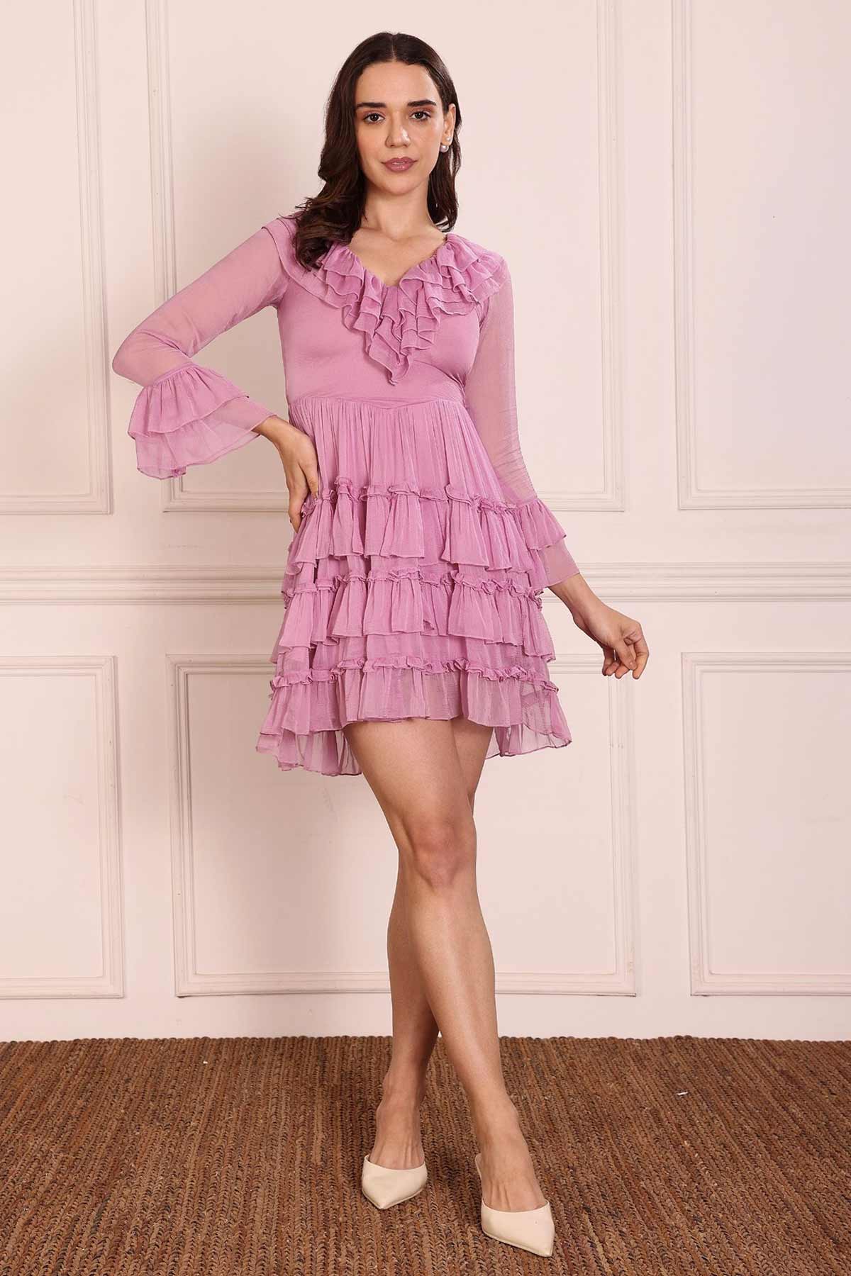 Lavender Chiffon Ruffle Dress