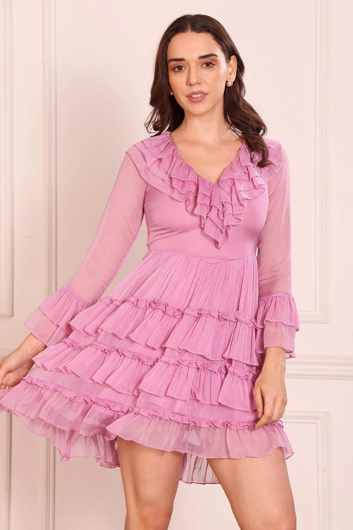 Lavender Chiffon Ruffle Dress