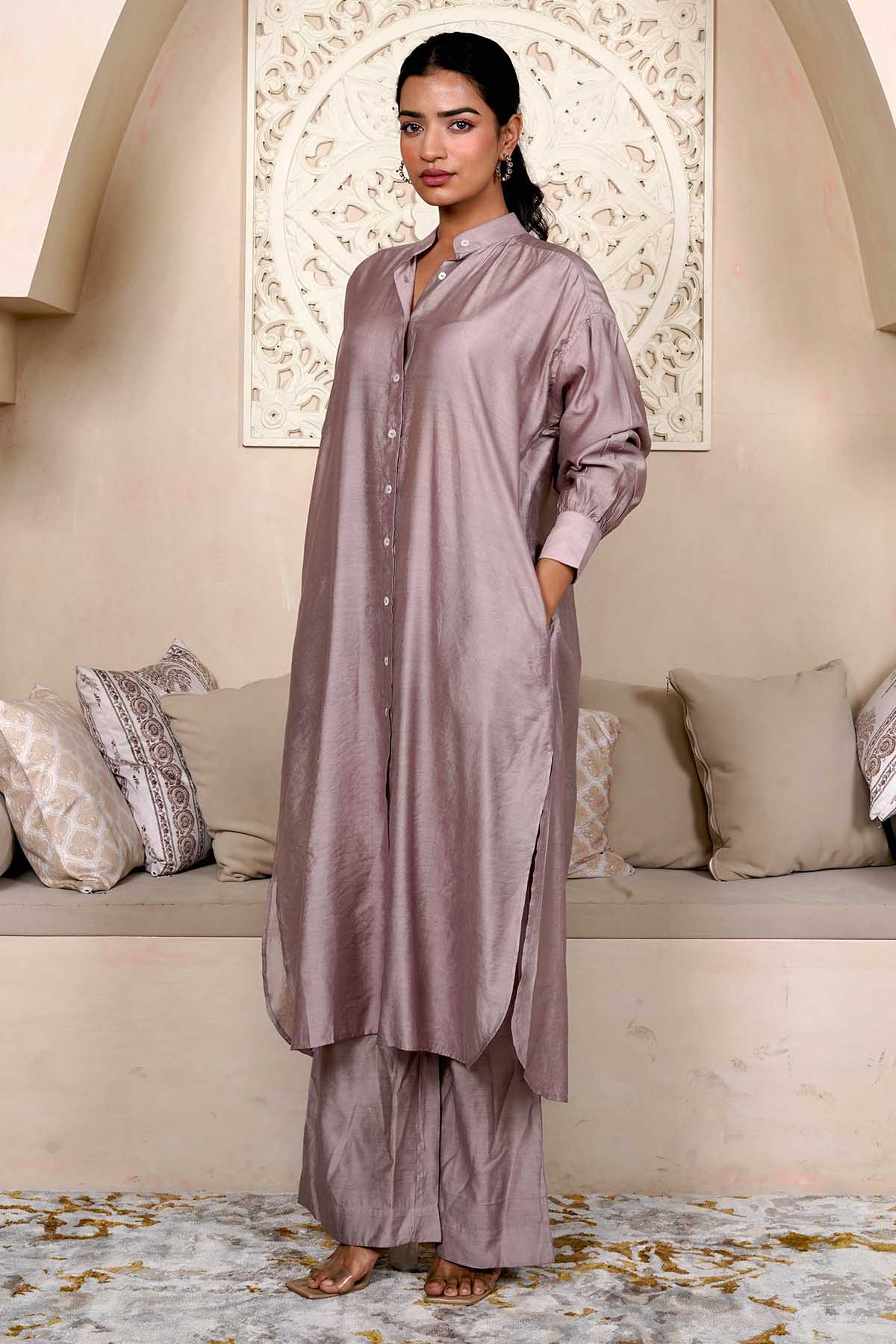 Imrie Lavender Collar Kurta & Pants for women online at ScrollnShops