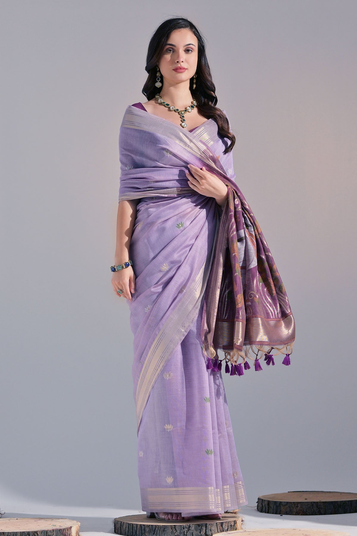 Lavender Cow Thread Work Saree