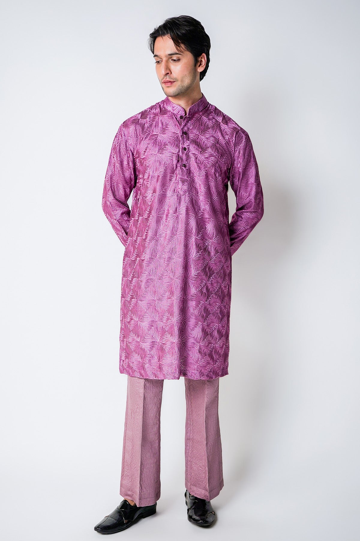 Buy Lavender Dola Silk Kurta Set for men by House of Sheriff online available at scrollnshops