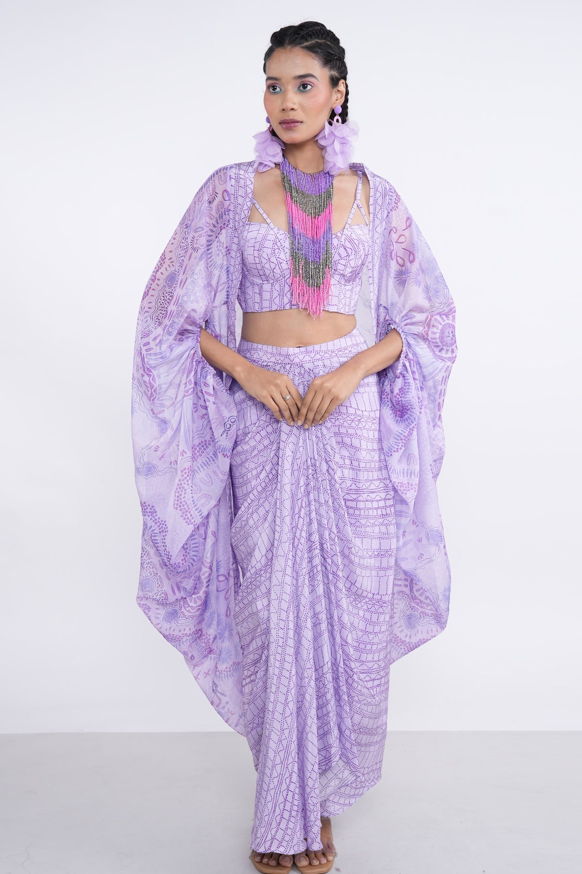 Buy Lavender Draped Cowl Jacket Set by Demira for women online at ScrollnShops