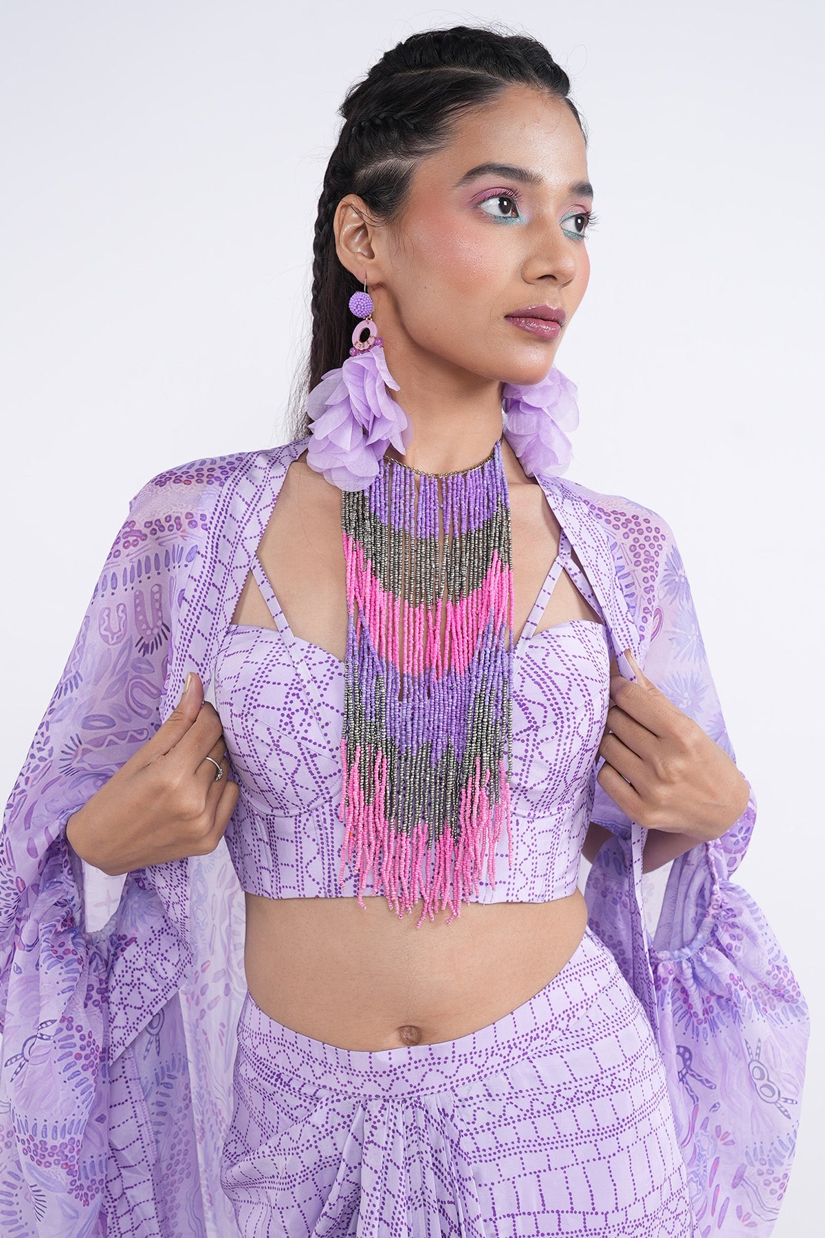 Lavender Draped Cowl Jacket Set