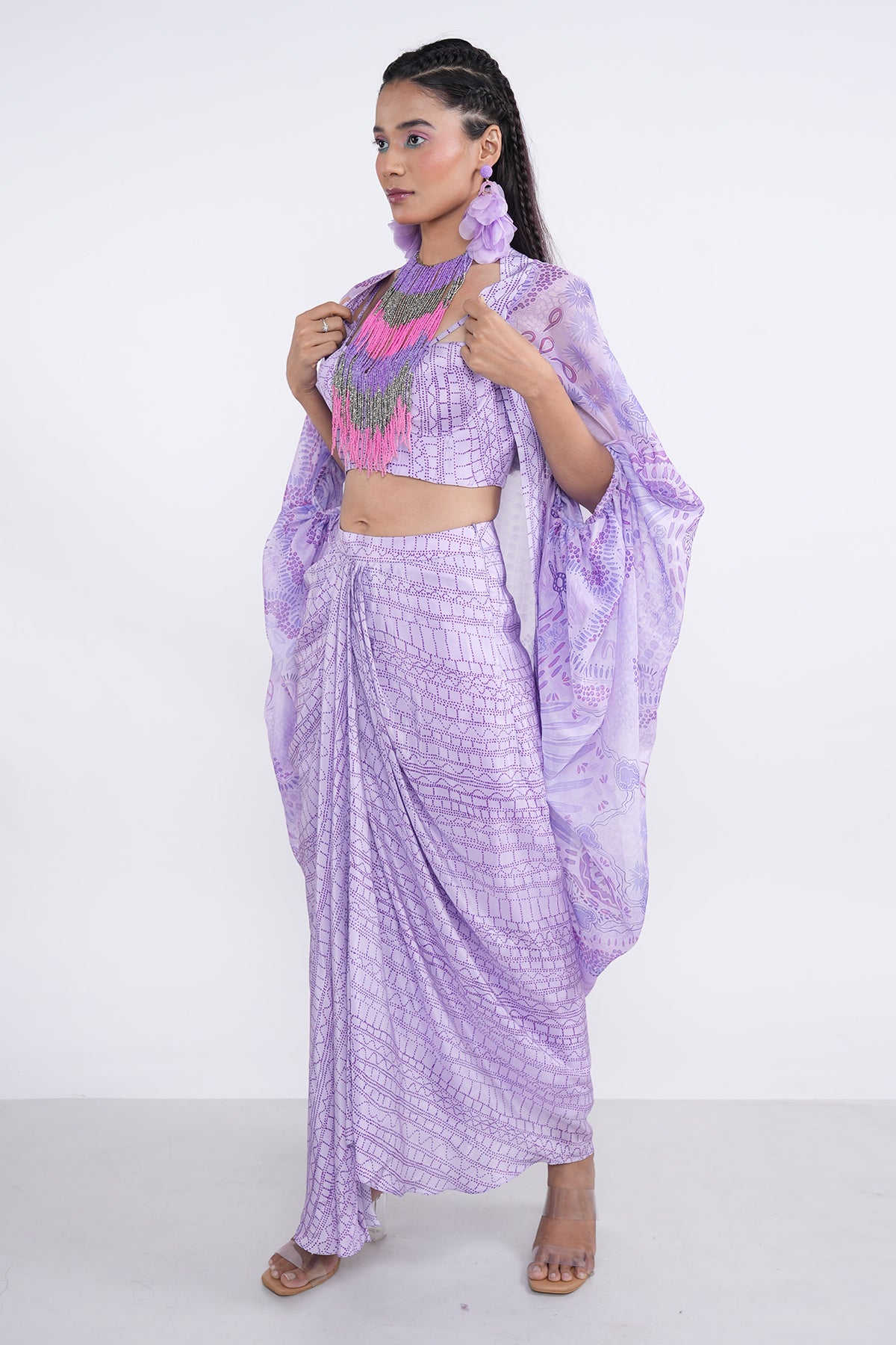 Lavender Draped Cowl Jacket Set