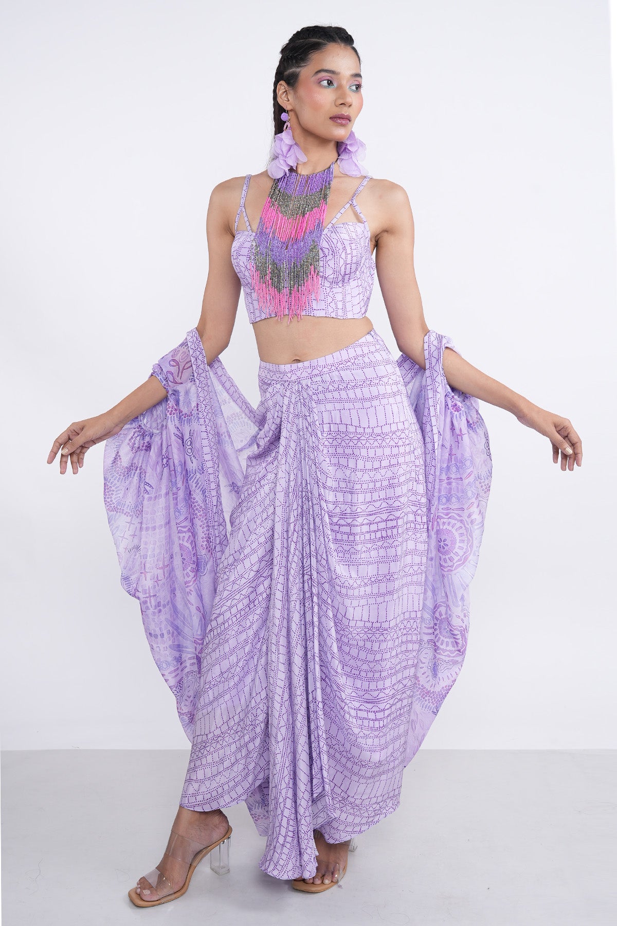 Lavender Draped Cowl Jacket Set