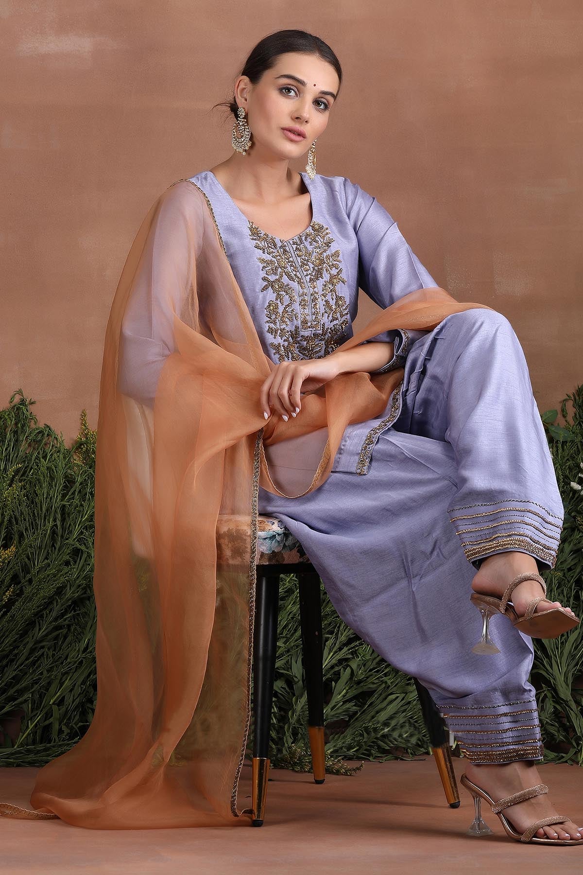 Lavender Embroidered Dhoti Set