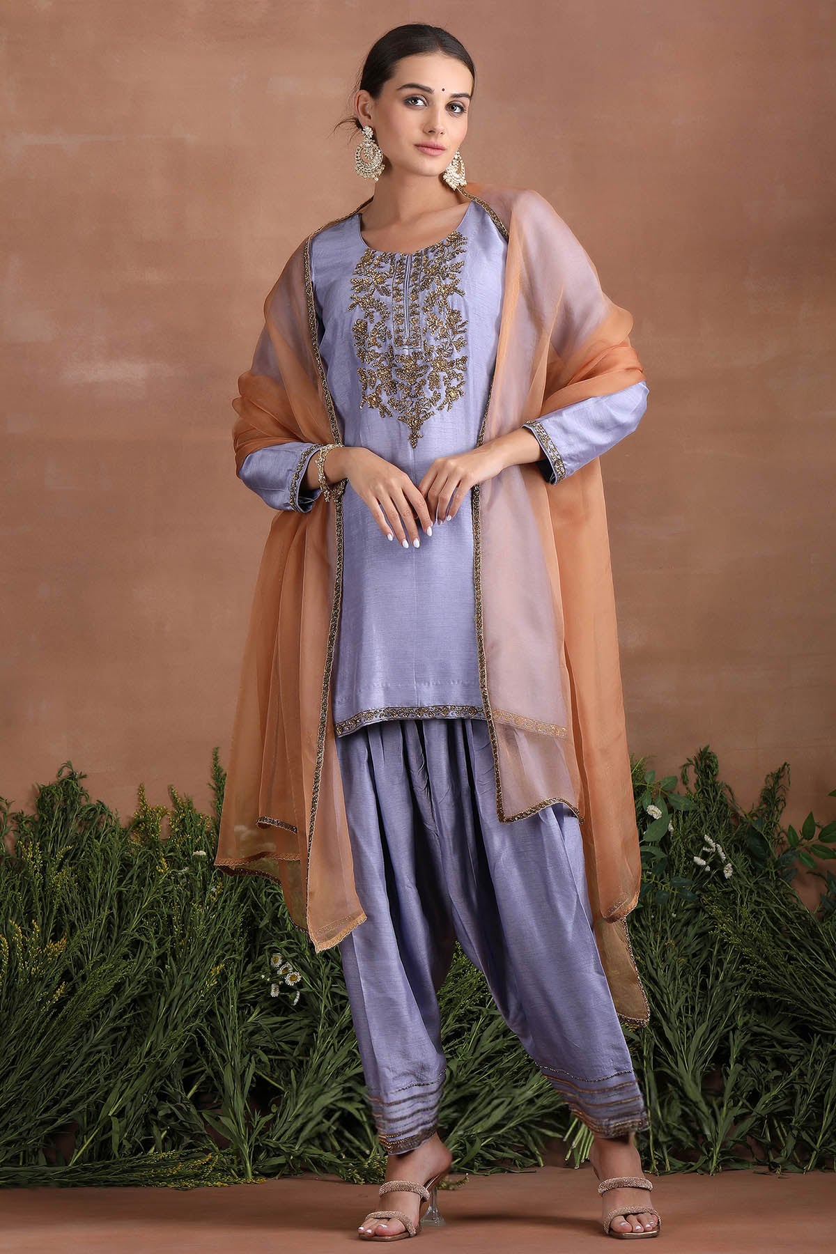 Lavender Embroidered Dhoti Set