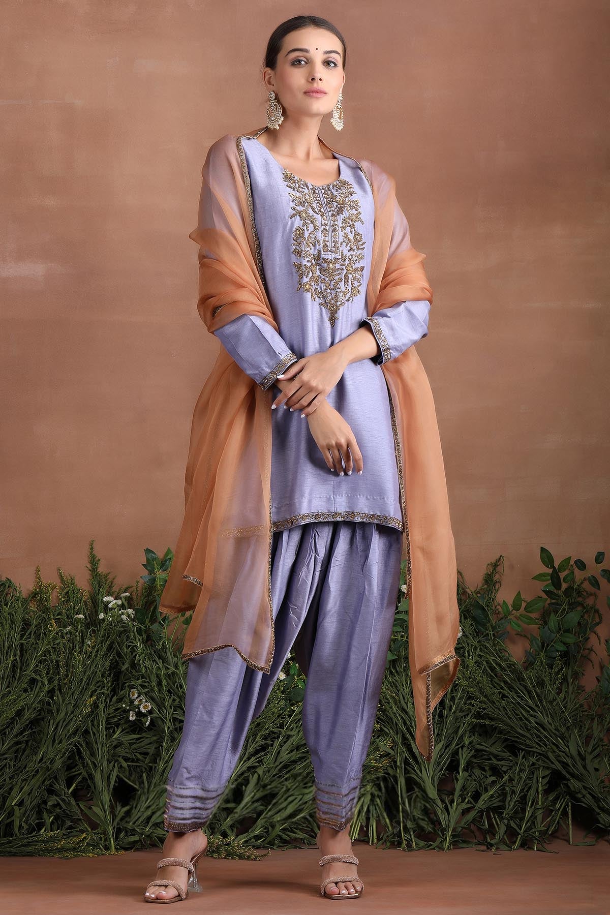 Lavender Embroidered Dhoti Set