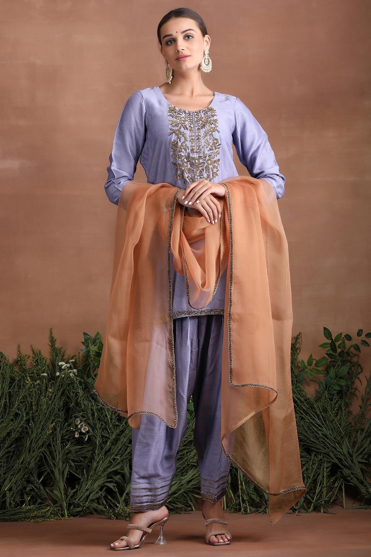 Buy Lavender Embroidered Dhoti Set by Poppy Flower for women online at ScrollnShops