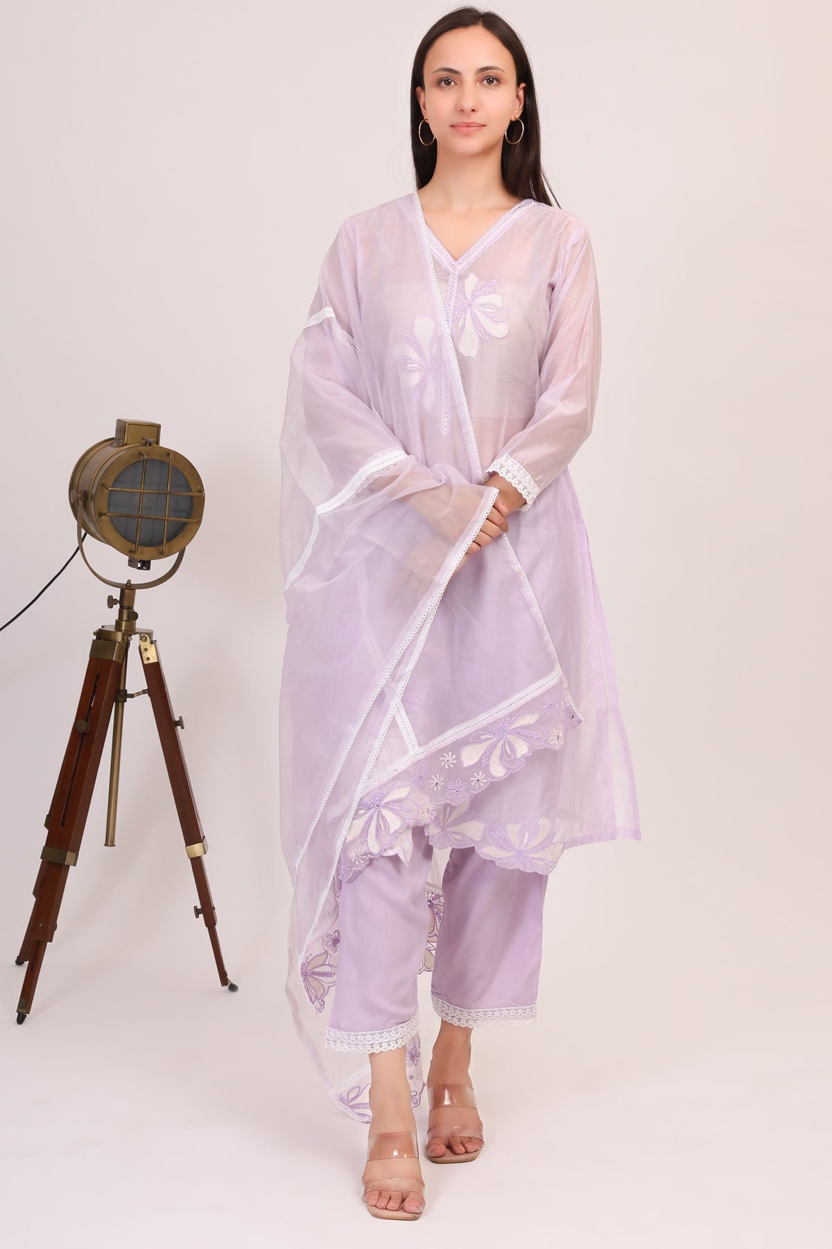 Simply Kitsch Lavender Cotton Silk Kurta Set for women online at ScrollnShops