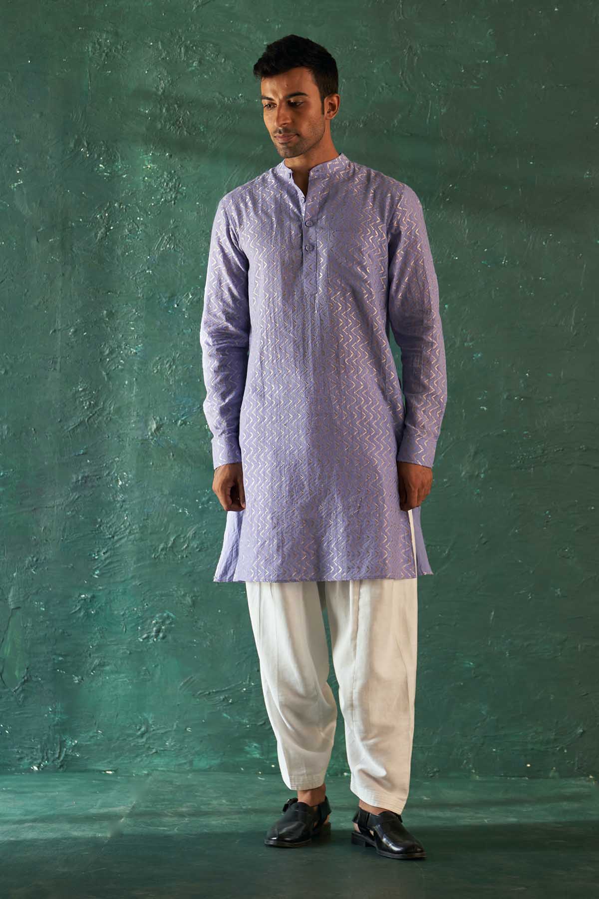 Buy Lavender Chanderi Kurta & Salwar by Charkhee for men online at ScrollnShops