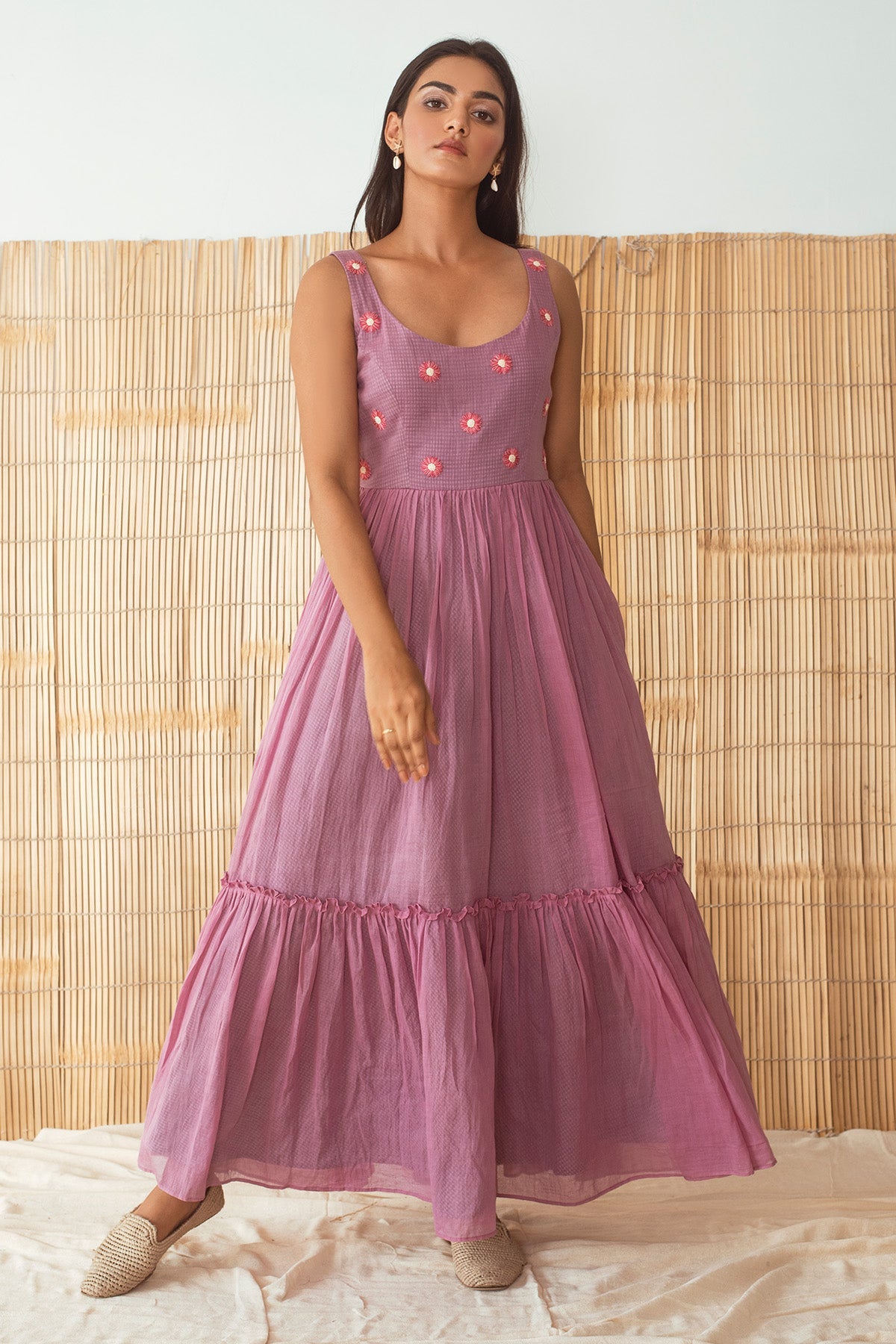 Buy Lavender Embroidered Maxi Dress by Taro India for Women online at ScrollnShops