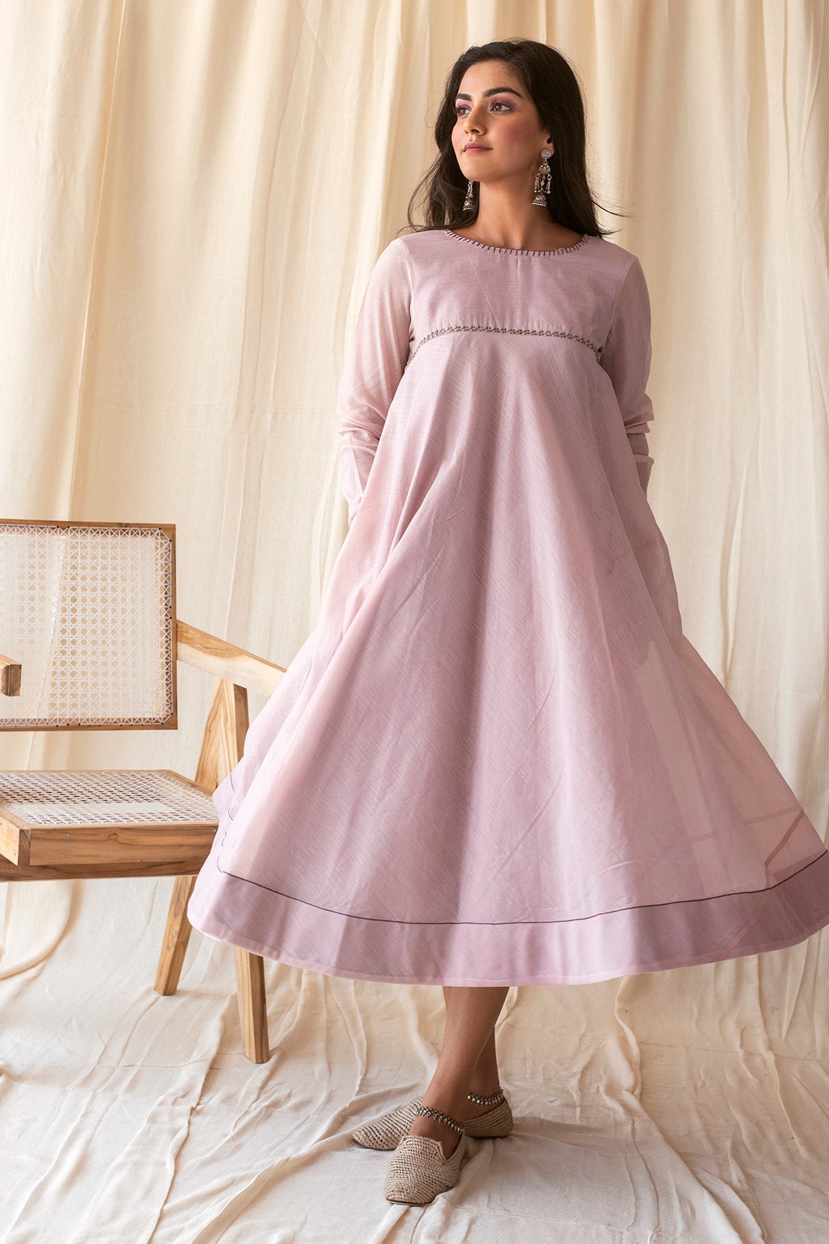 Buy Lavender Embroidered Midi Dress by Taro India for Women online at ScrollnShops