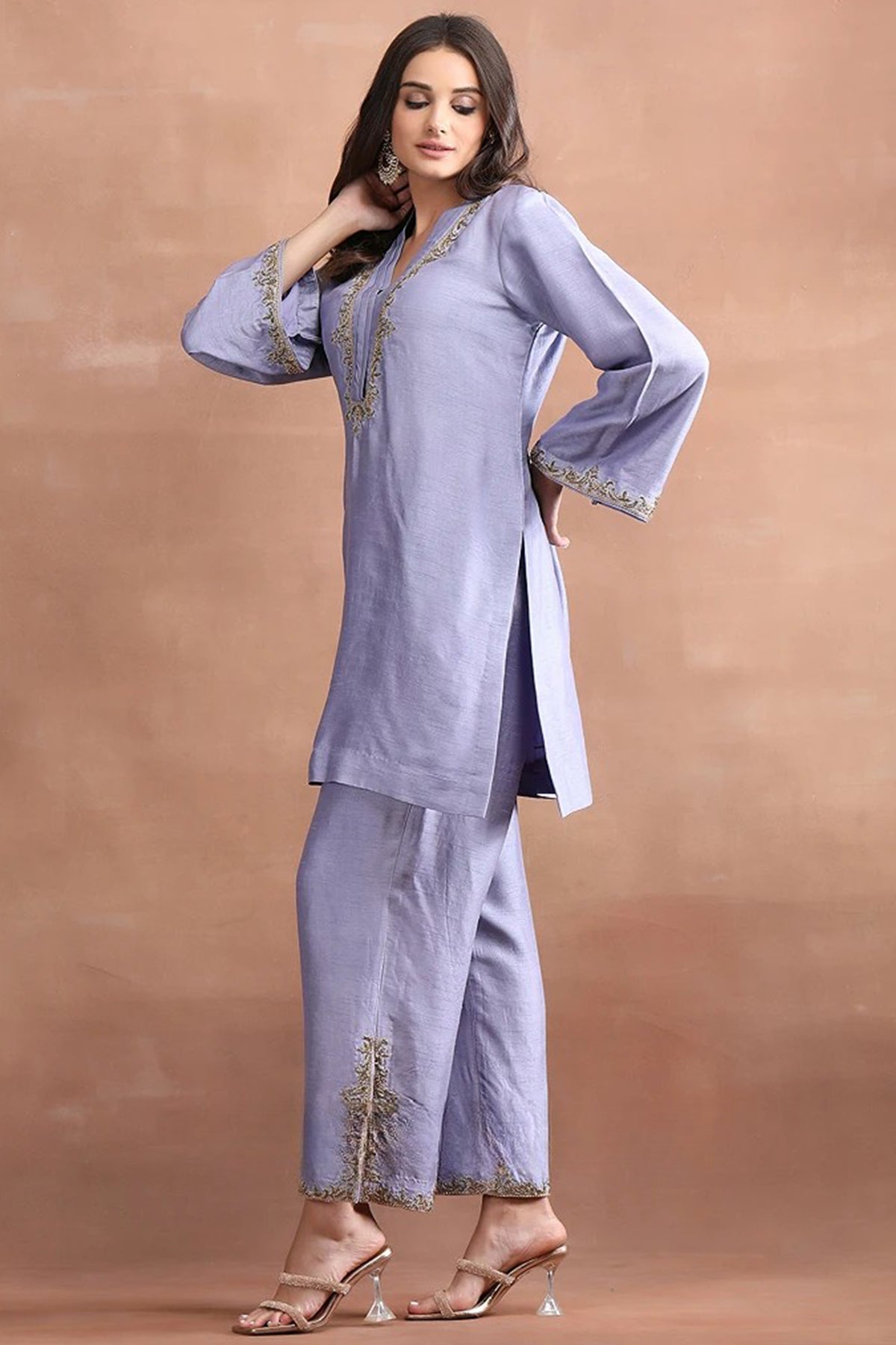 Lavender Embroidered Palazzo Set