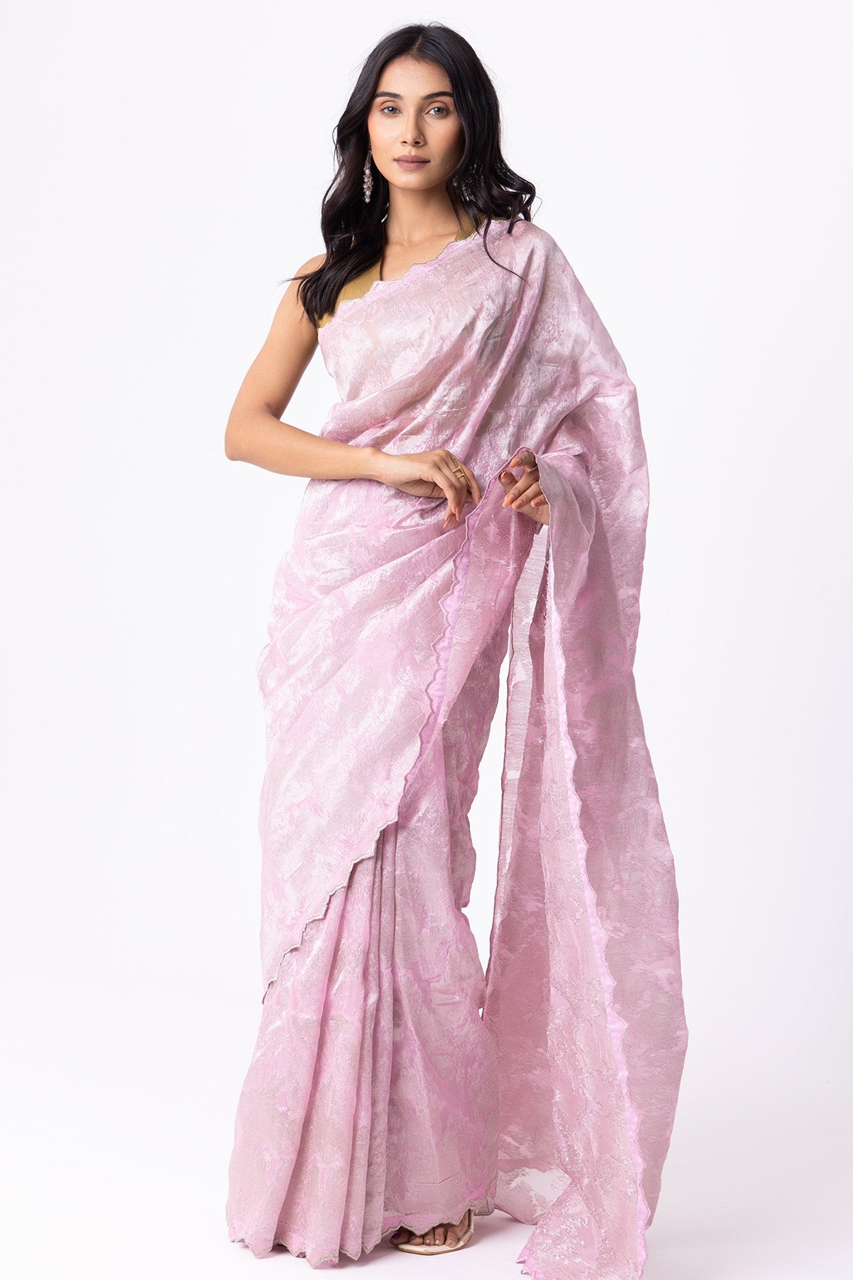 Buy Lavender Embroidered Zari Saree for women by Ekagani Designer online available at scrollnshops