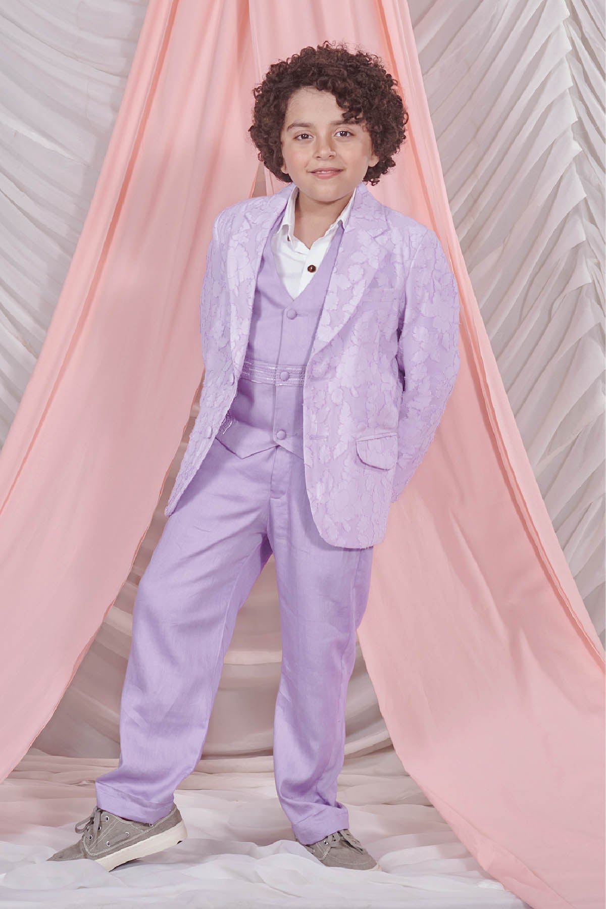 Designer Littleens Lavender Floral Jacquard Suit For Kids (Boys & Girls) Available online at ScrollnShops