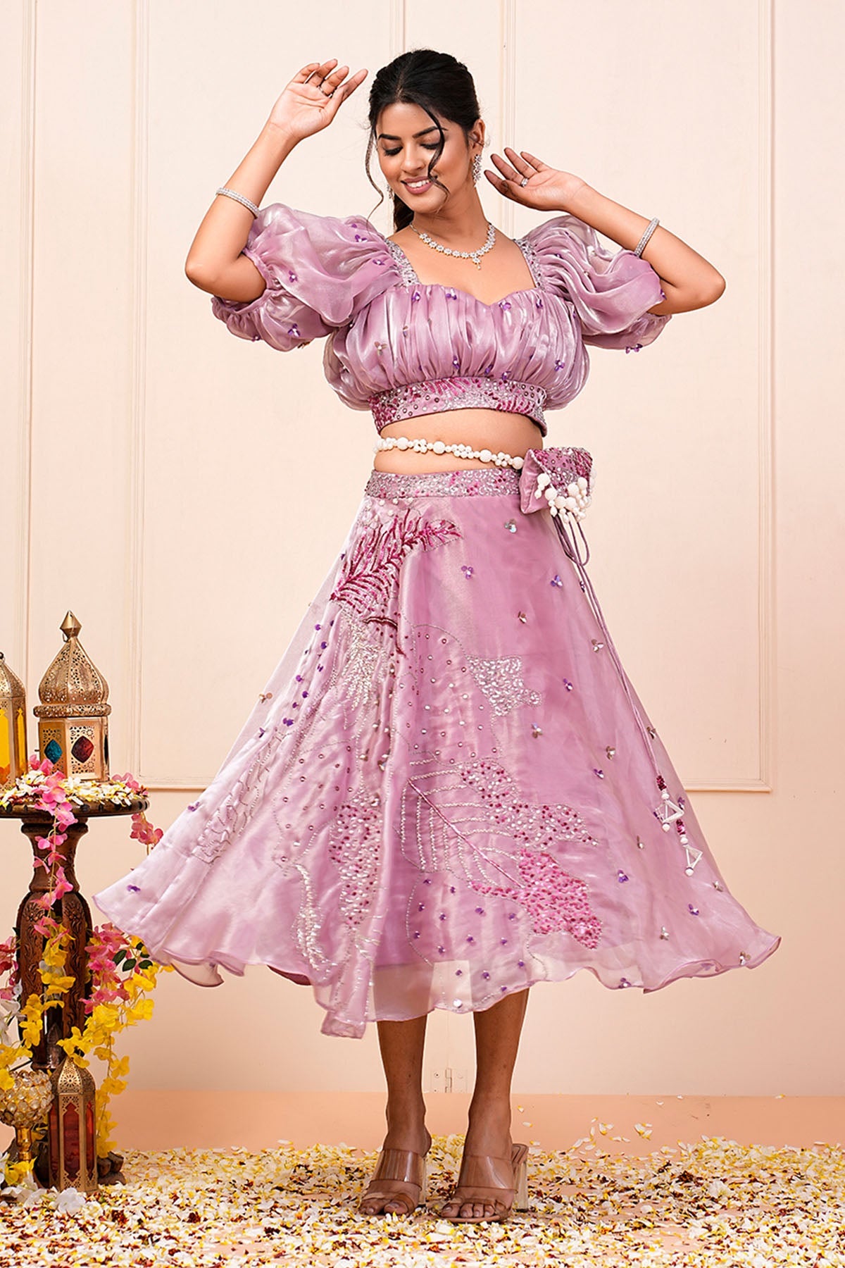 Buy Lavender Floral Lehenga Set by Namita Sharma for women online at ScrollnShops