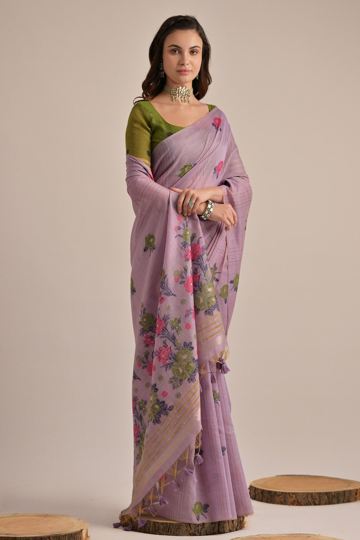 Lavender Floral Thread Saree