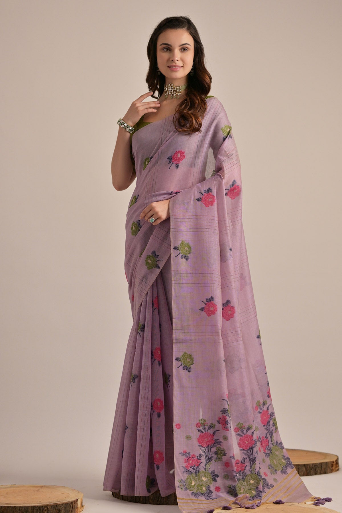 Buy Lavender Floral Thread Saree by Lili Lala for women online at ScrollnShops