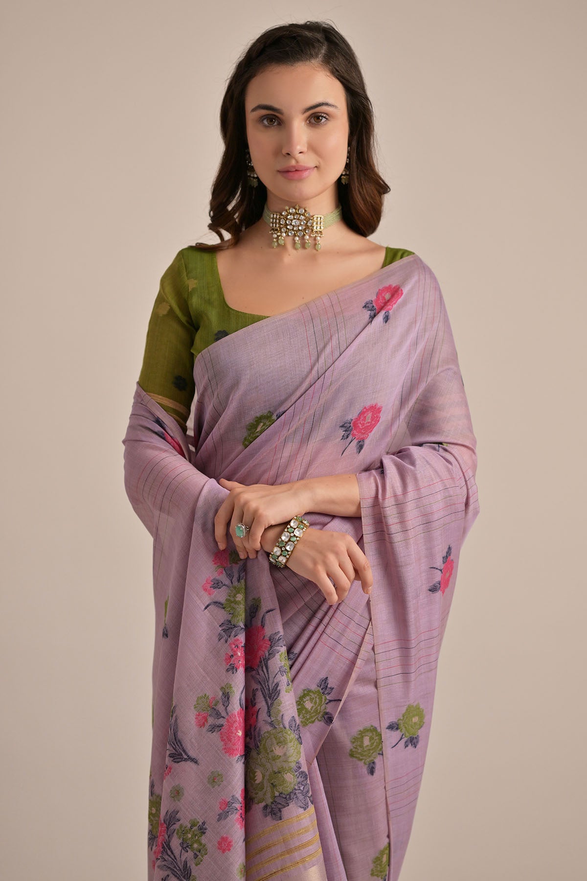 Lavender Floral Thread Saree