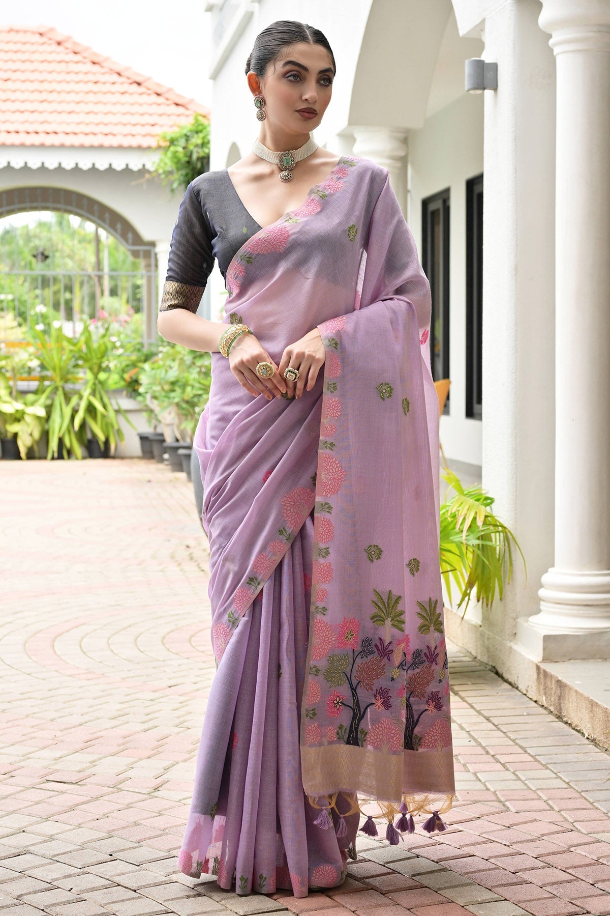 Buy Lavender Flower Weaves Saree for women by Lili Lala Designer online available at scrollnshops
