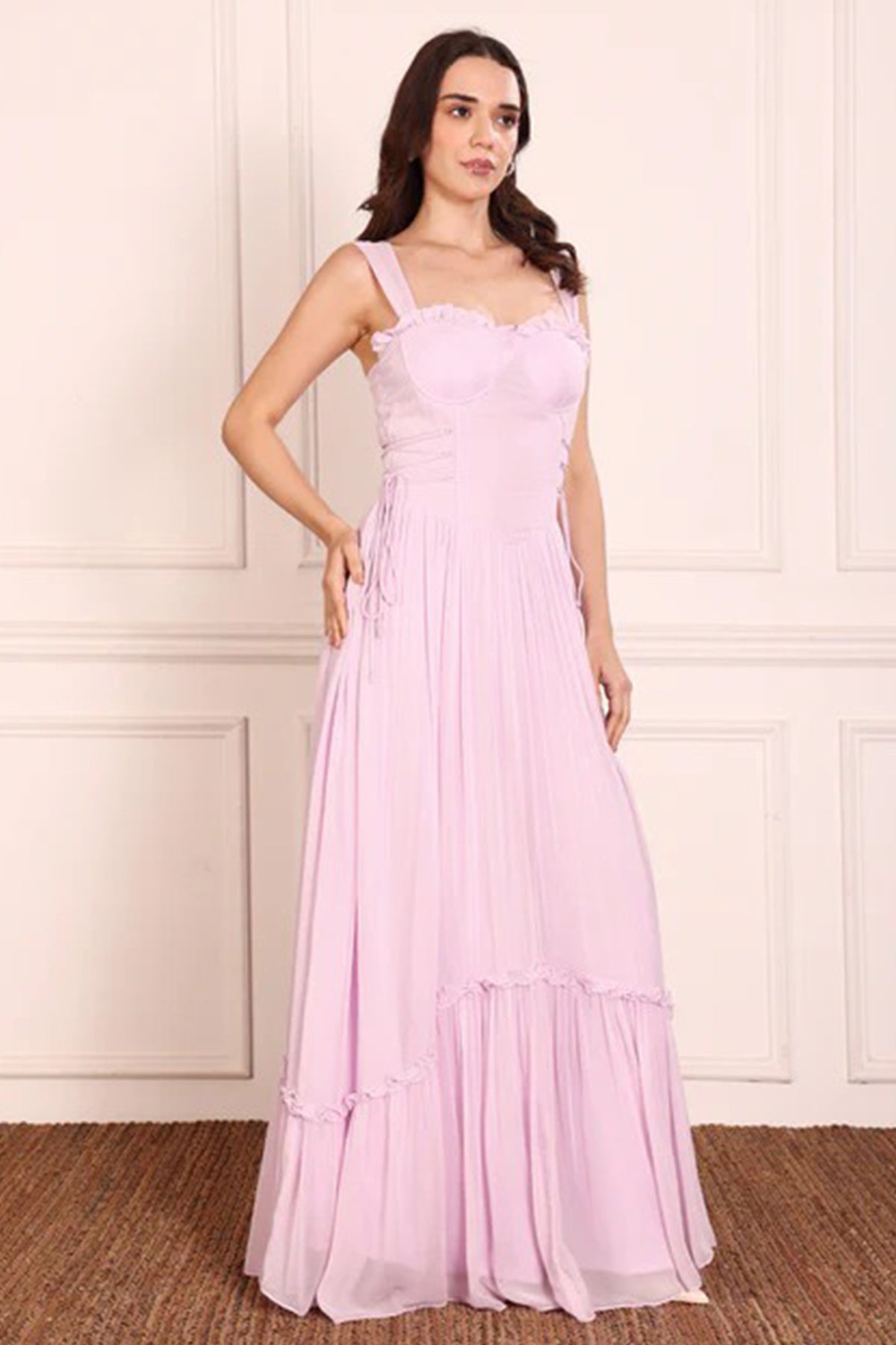 Buy Lavender Frilled Tie Up Dress for women by Seoraa online available at scrollnshops