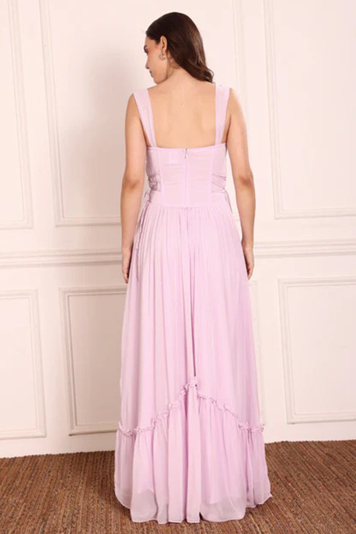 Lavender Frilled Tie Up Dress