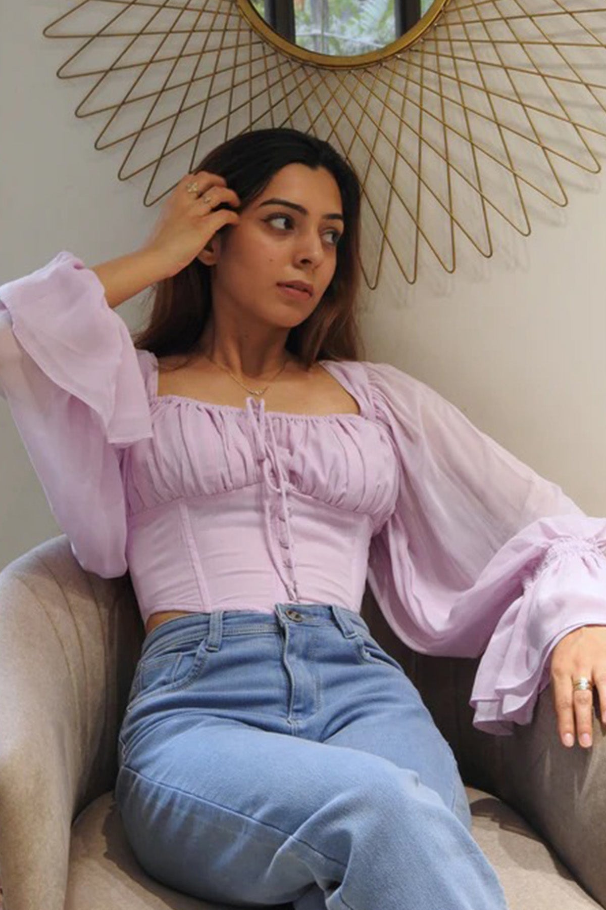 Buy Lavender Gathered Bustier Top for women by Seoraa online available at scrollnshops