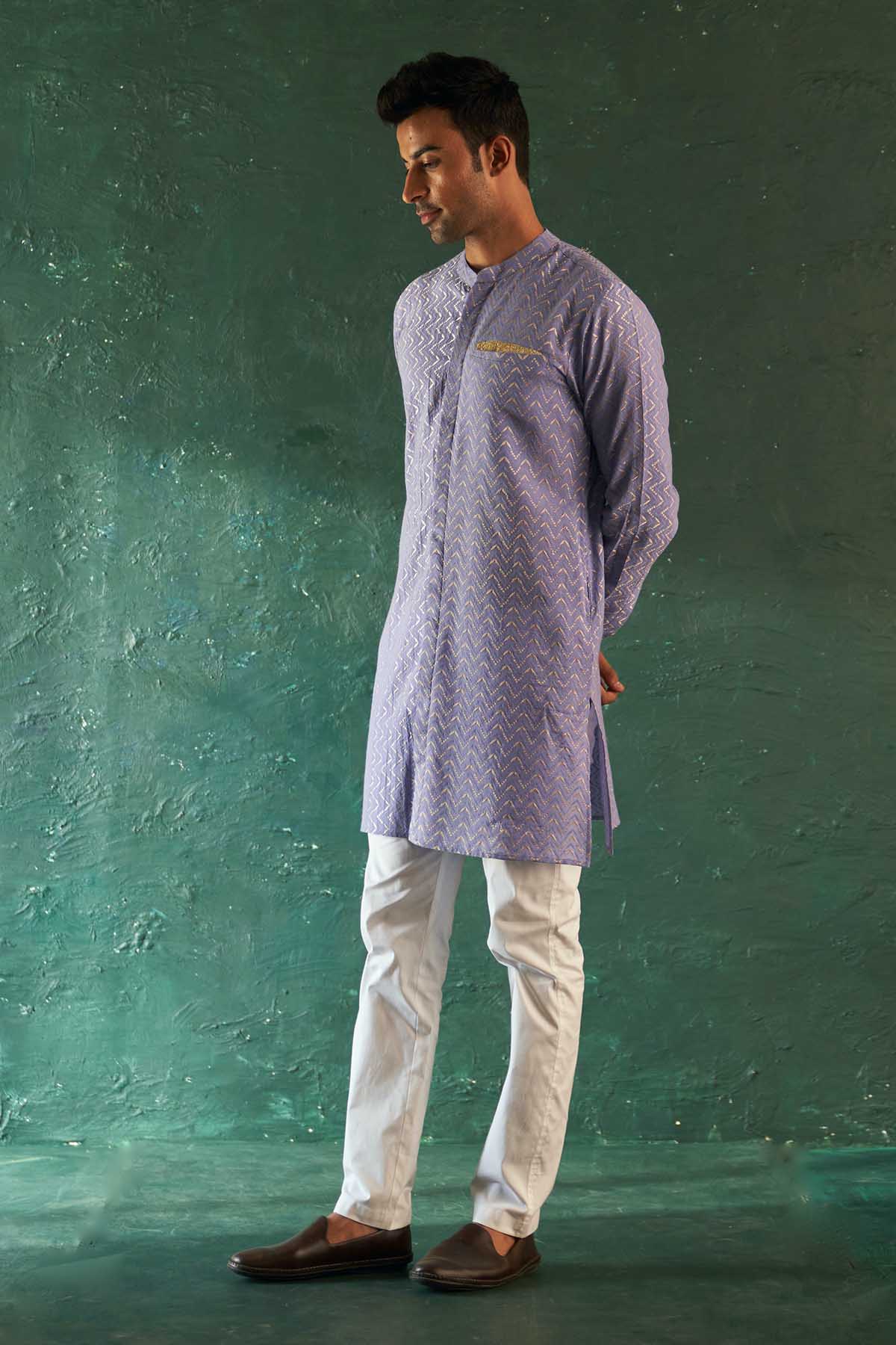 Buy Lavender Gota Detail Kurta Set by Charkhee for men online at ScrollnShops