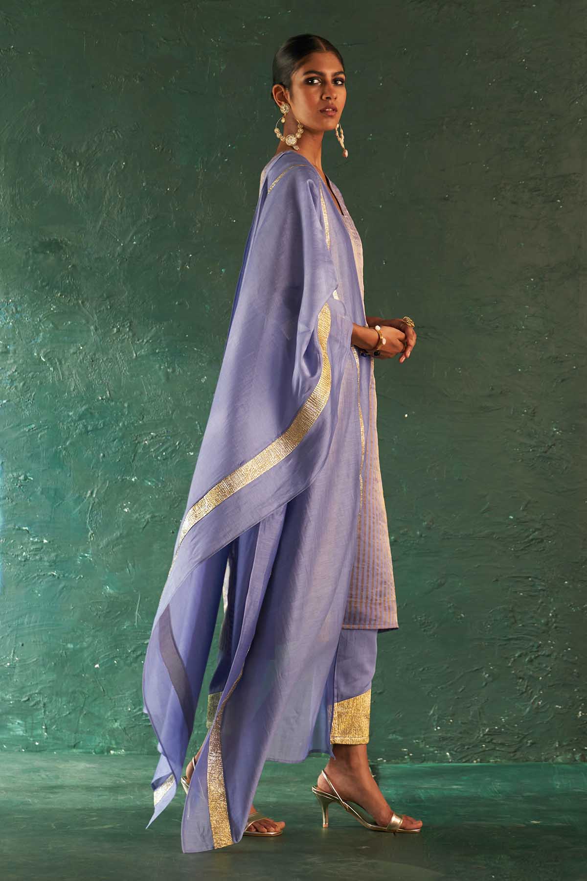 Lavender Gota Stripe Kurta Set