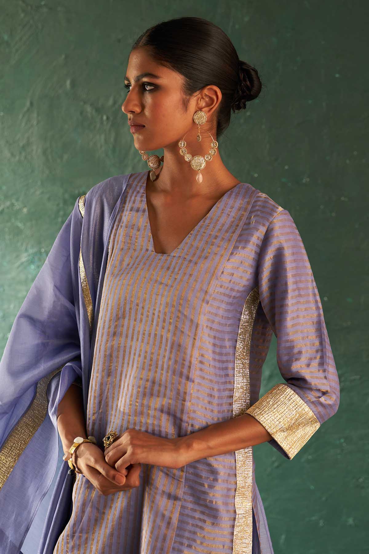 Lavender Gota Stripe Kurta Set