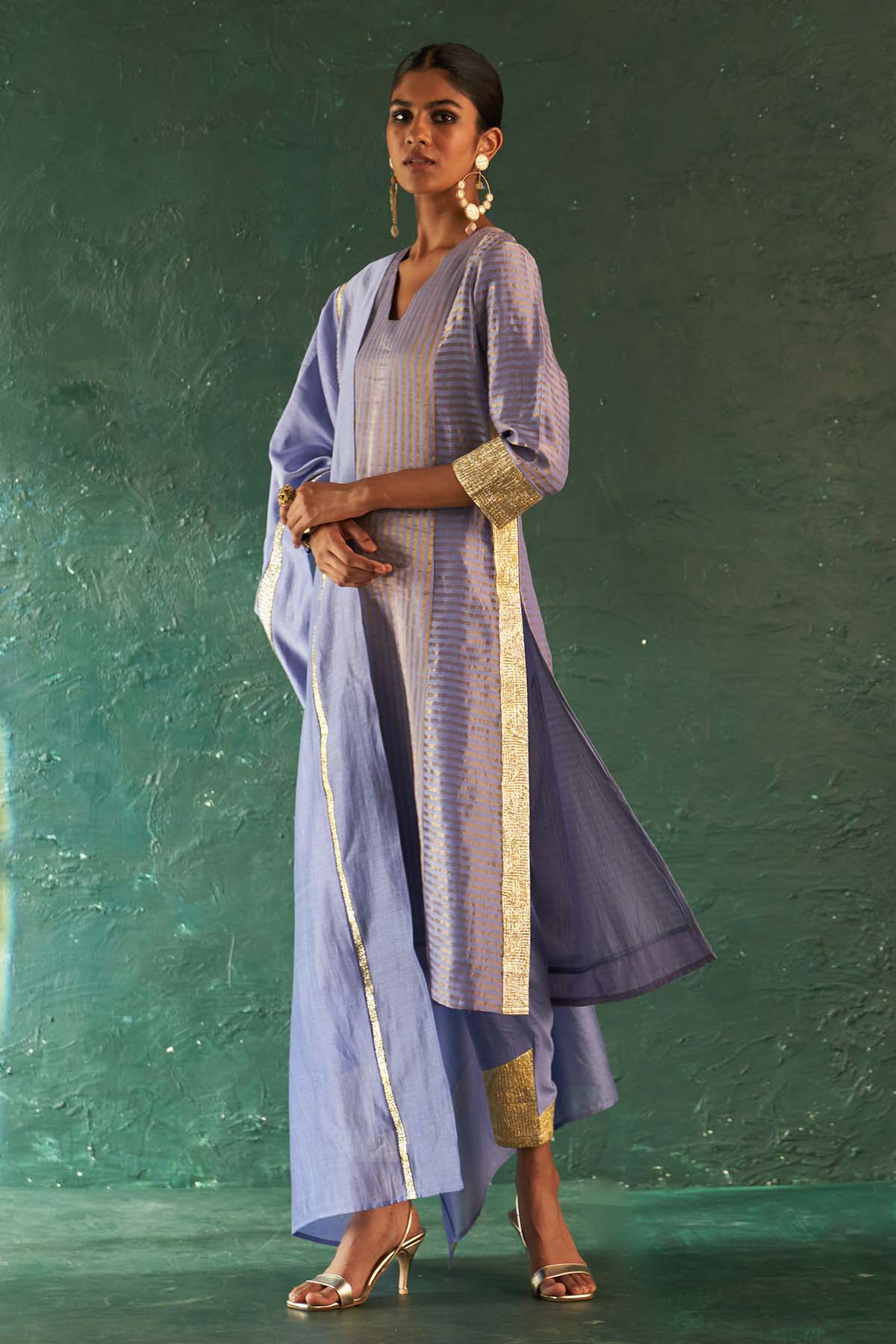 Lavender Gota Stripe Kurta Set