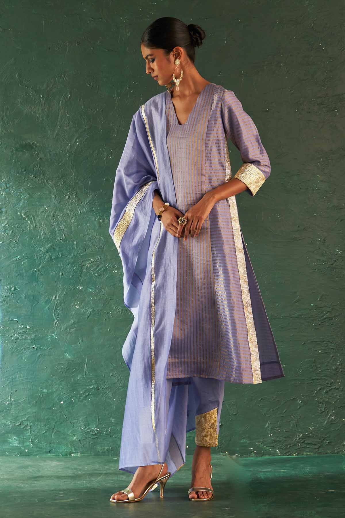 Buy Lavender Gota Stripe Kurta Set Online