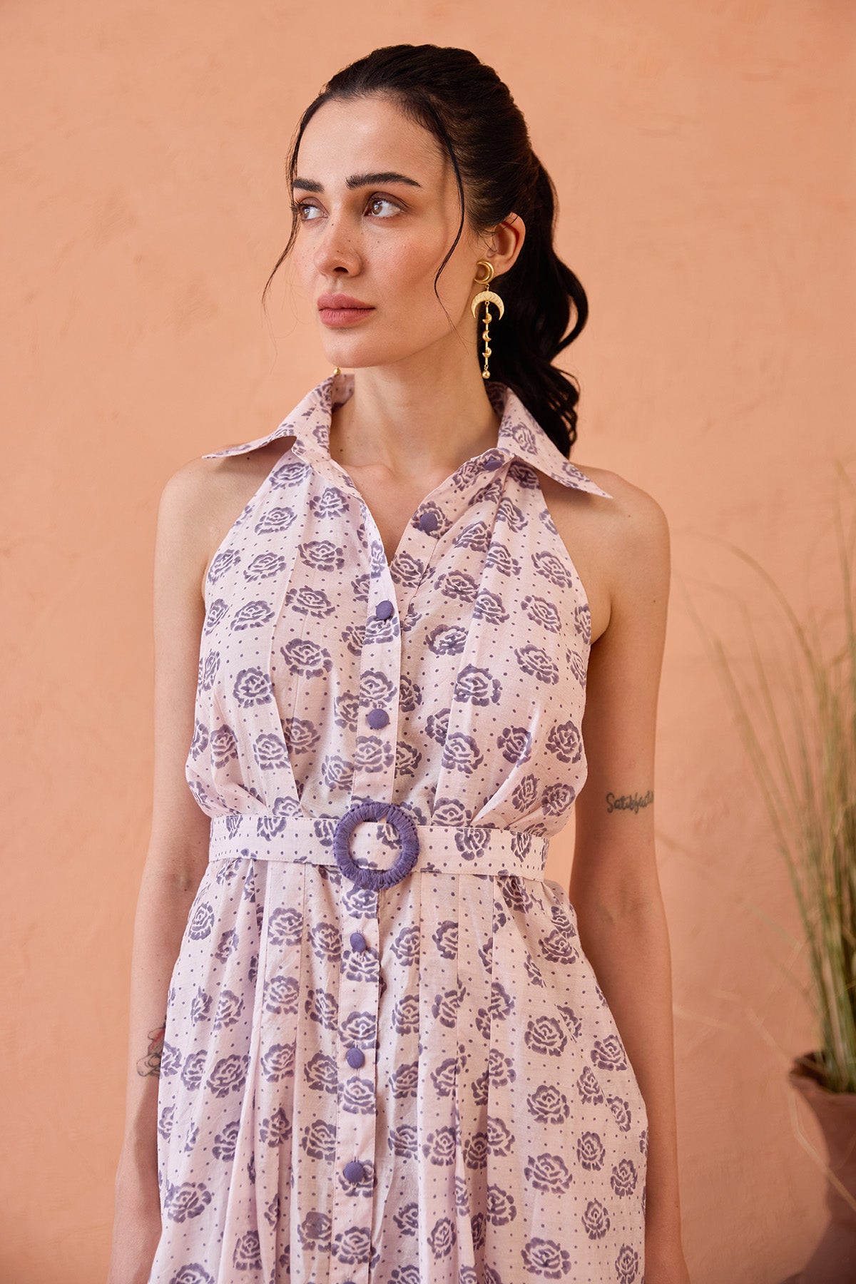 Lavender Hand Block Print Dress