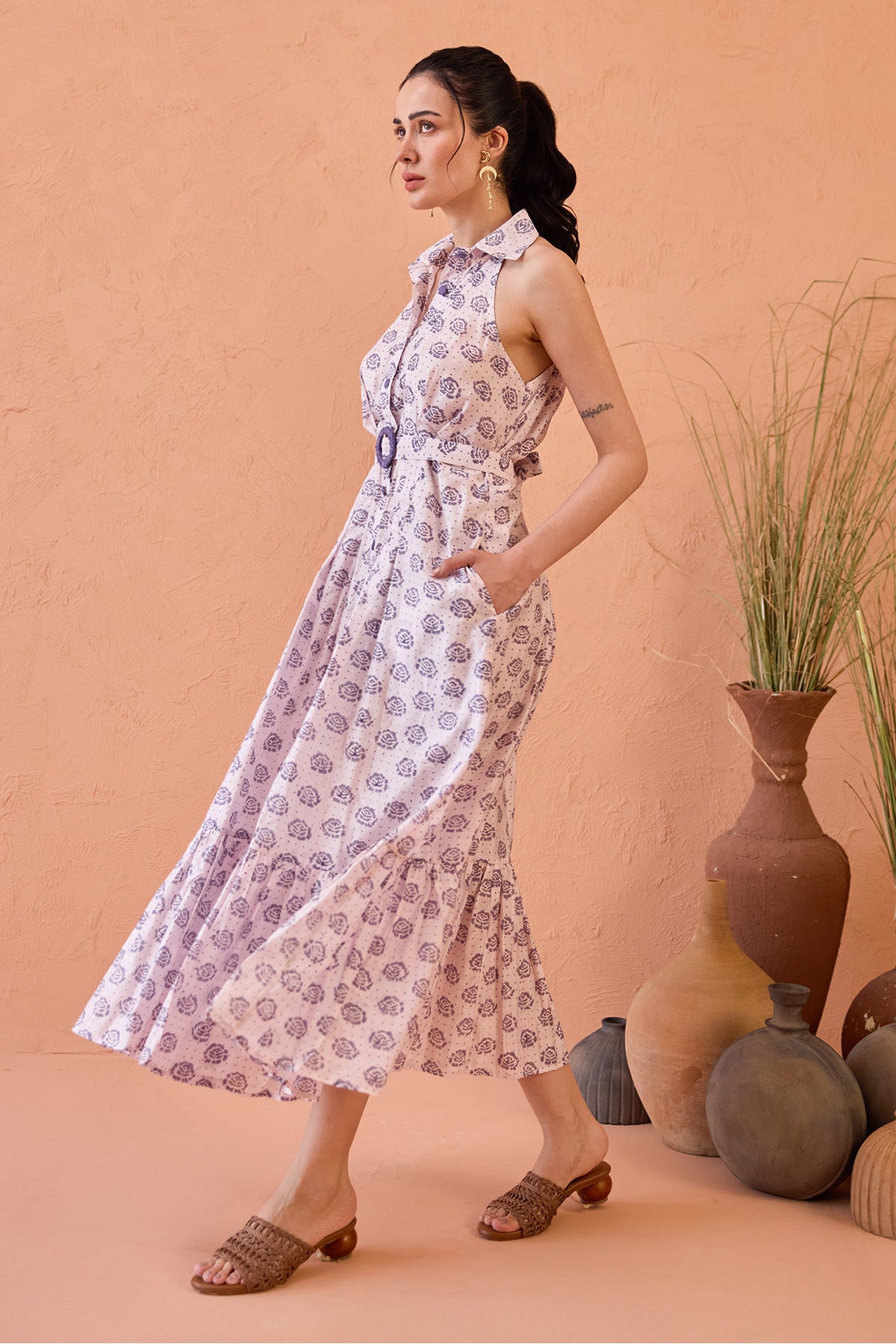 Lavender Hand Block Print Dress