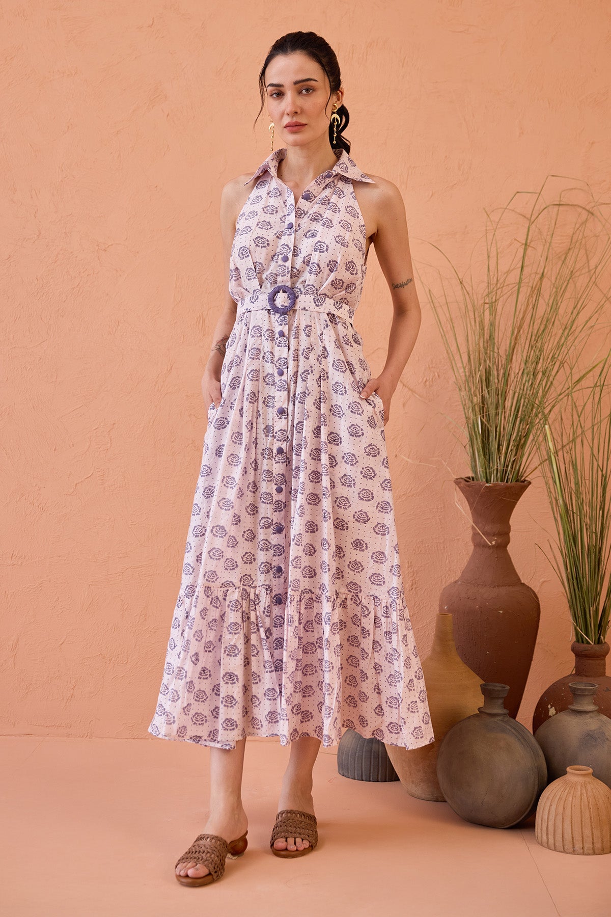 Buy Lavender Hand Block Print Dress by Taro India for women online at ScrollnShops