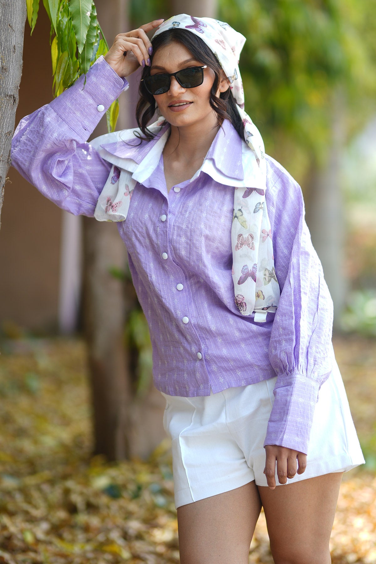 Lavender Kantha Cotton Shirt