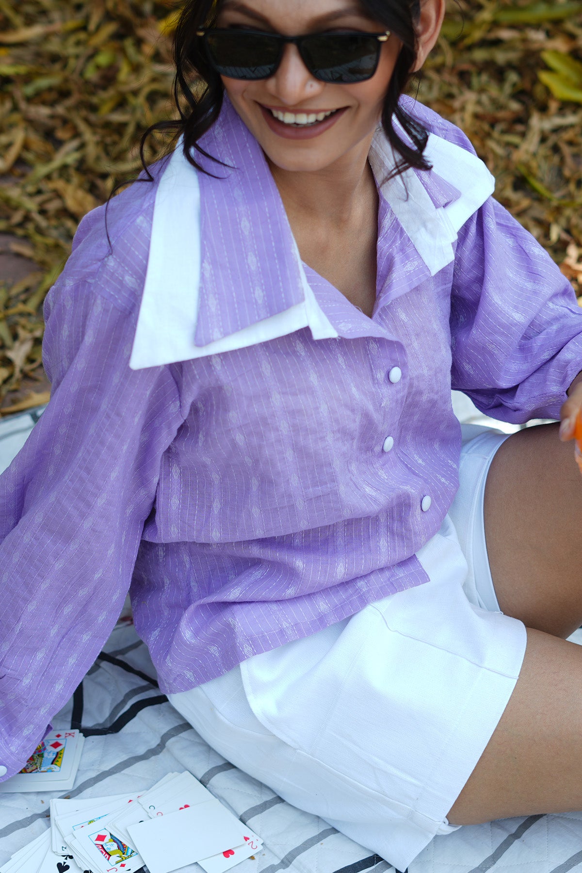 Lavender Kantha Cotton Shirt