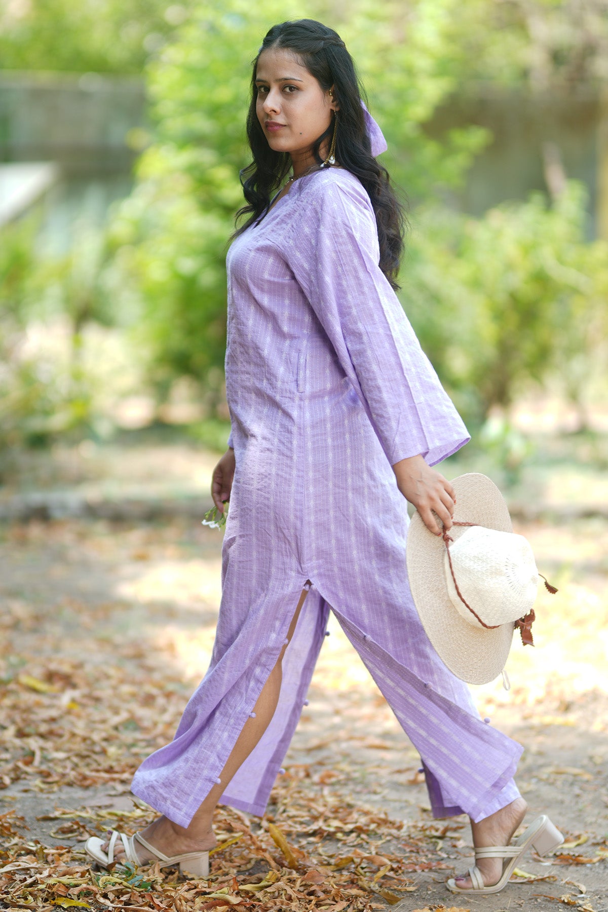 Lavender Kantha Work Maxi Dress