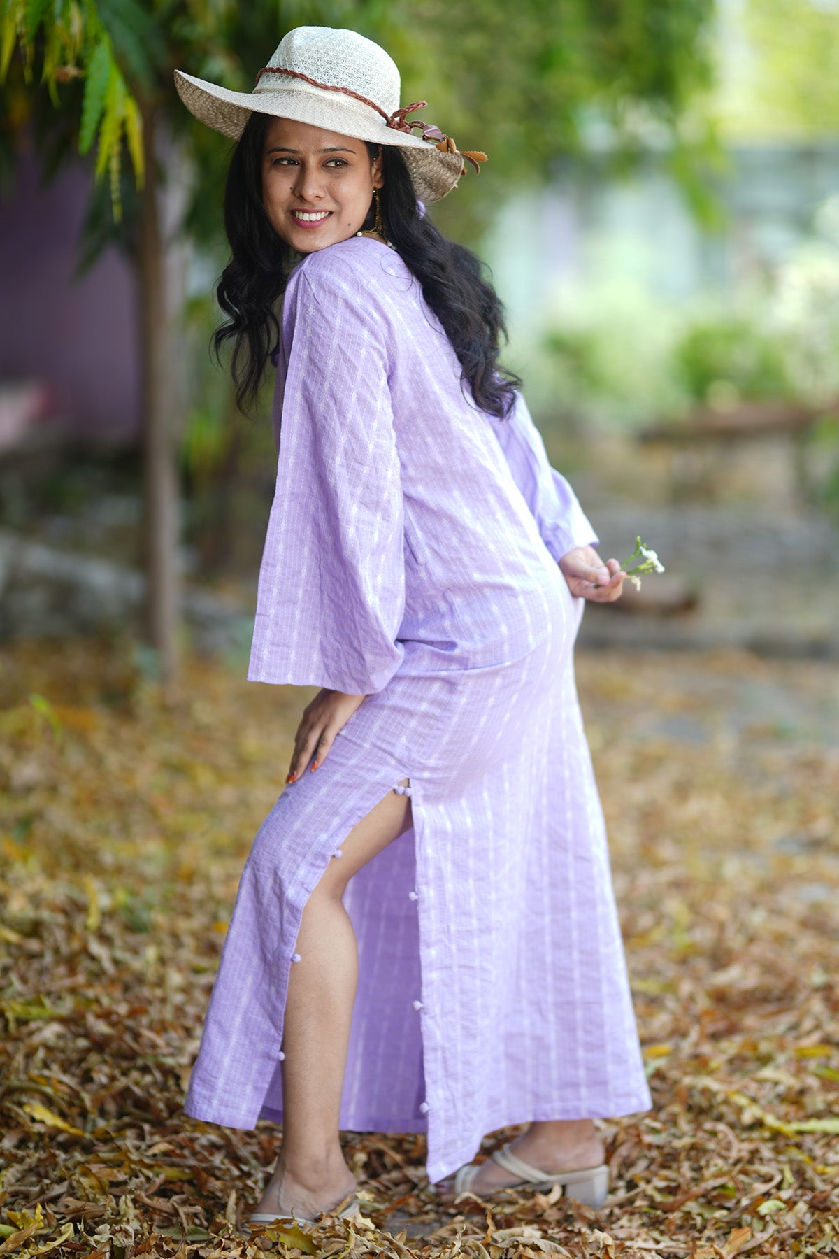 Lavender Kantha Work Maxi Dress