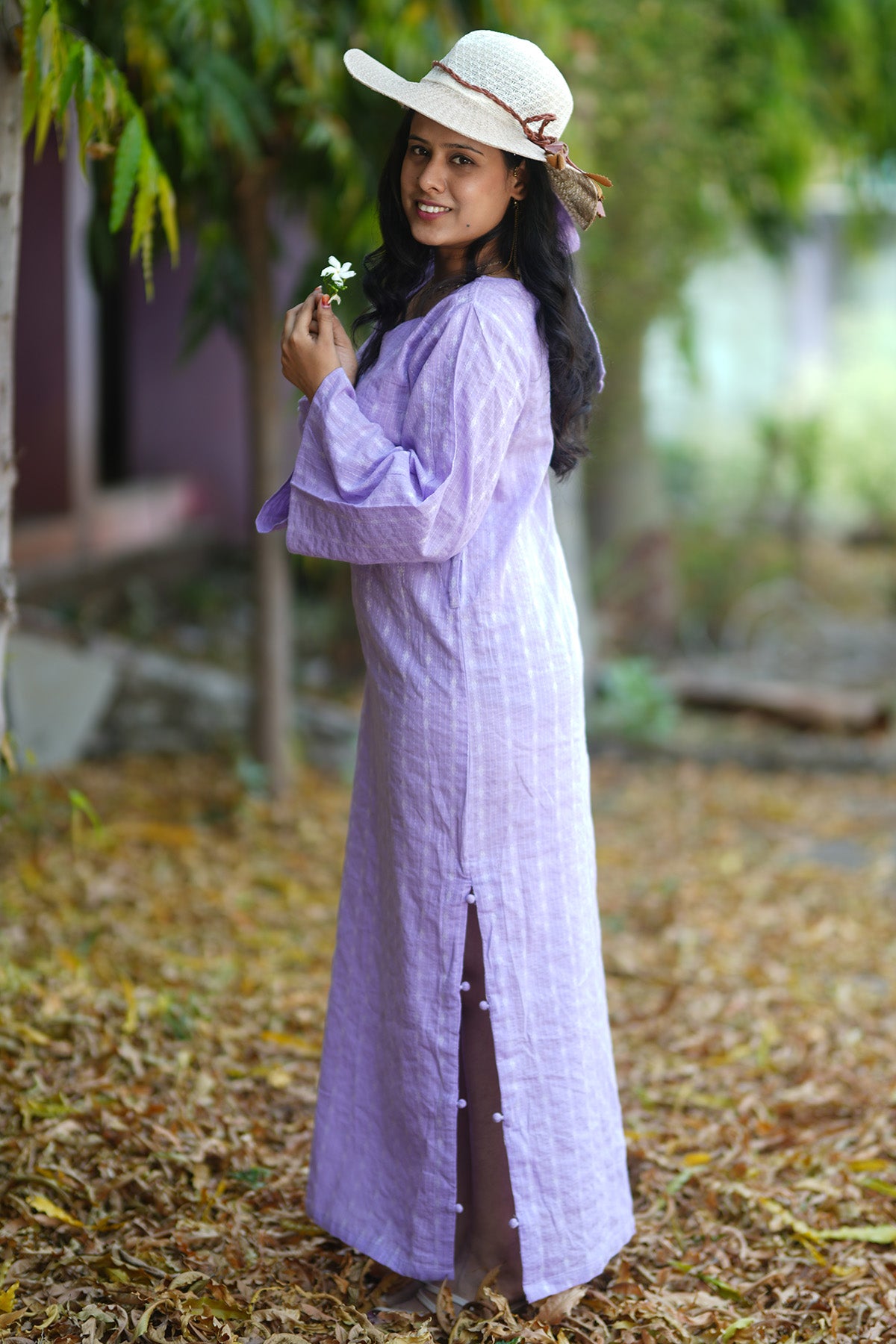 Lavender Kantha Work Maxi Dress