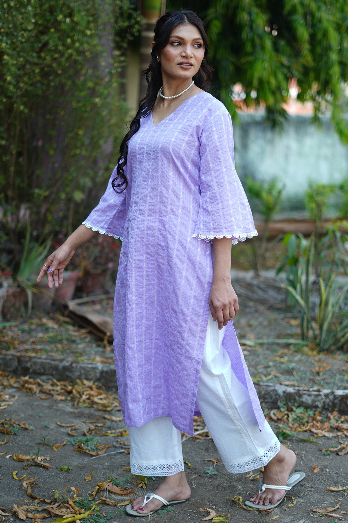 Buy Lavender Katha Cotton Kurta Set for women by Charu Bhaskar online available at scrollnshops