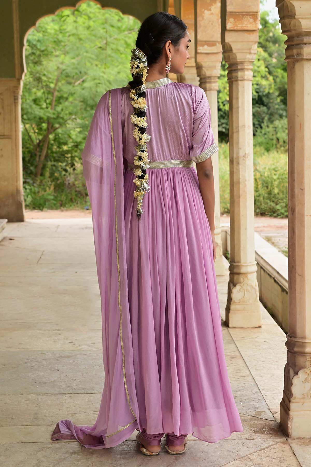Lavender Lace Flare Anarkali Set