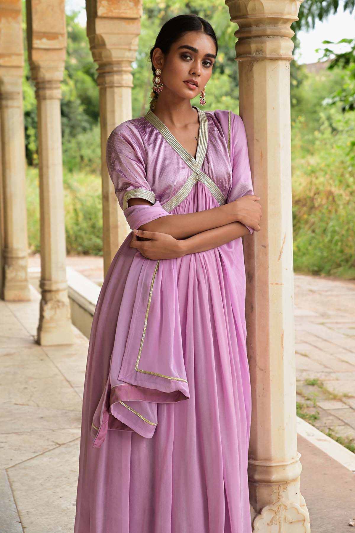 Lavender Lace Flare Anarkali Set