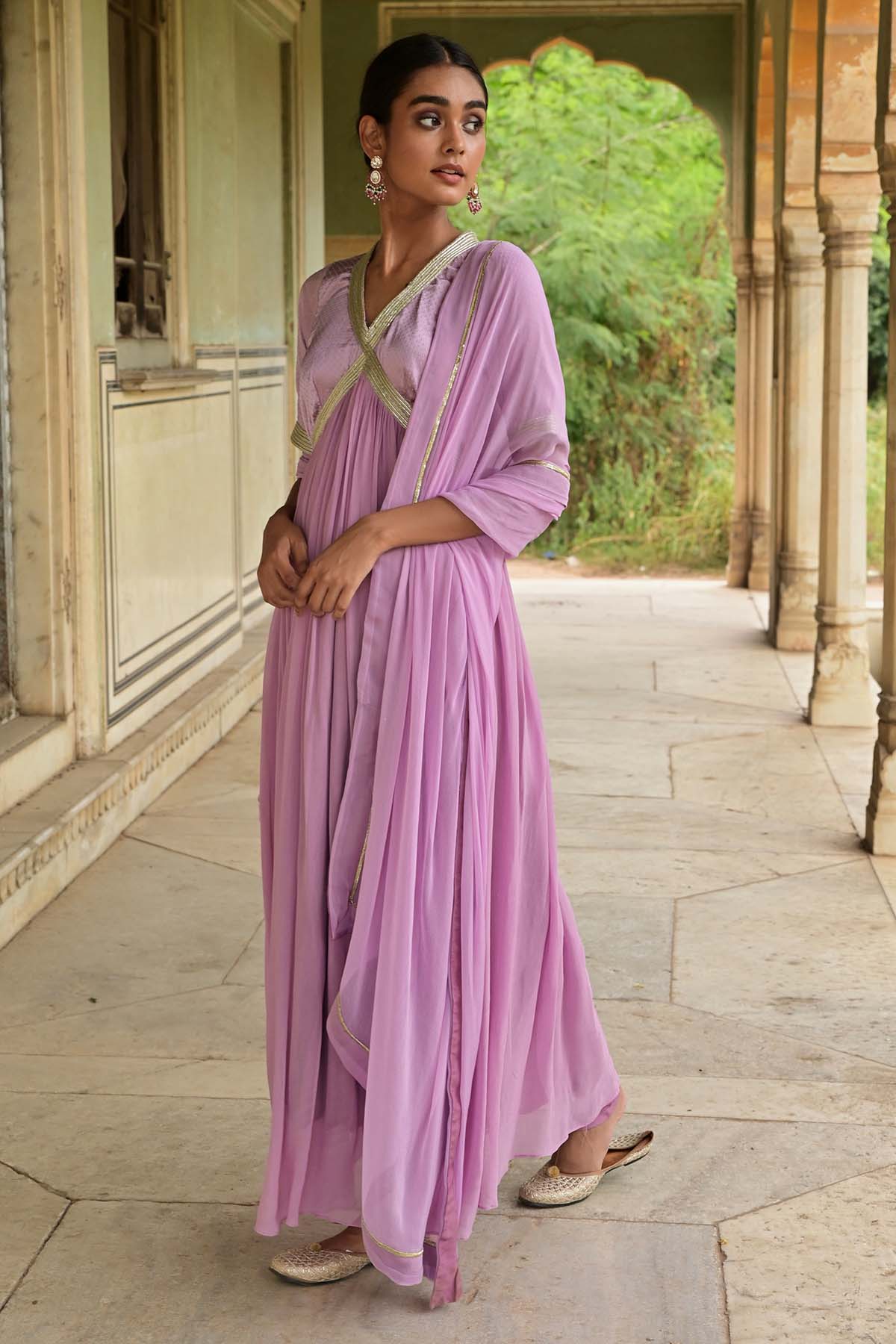 Lavender Lace Flare Anarkali Set