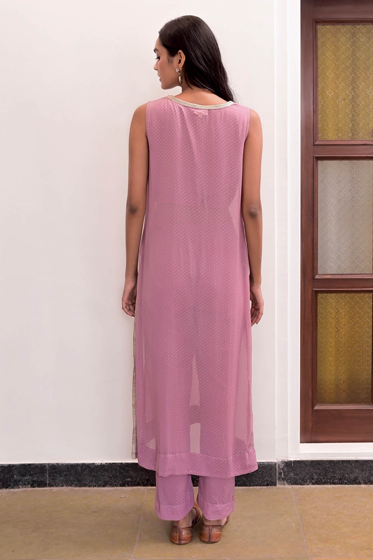 Lavender Lace Work Kurta Set